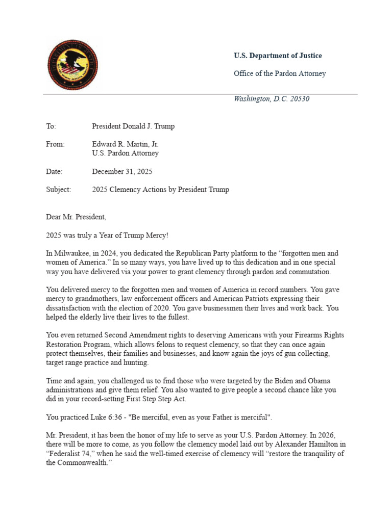 2025 Report - Our Year of Trump Mercy - US Pardon Attorney Ed Martin ...
