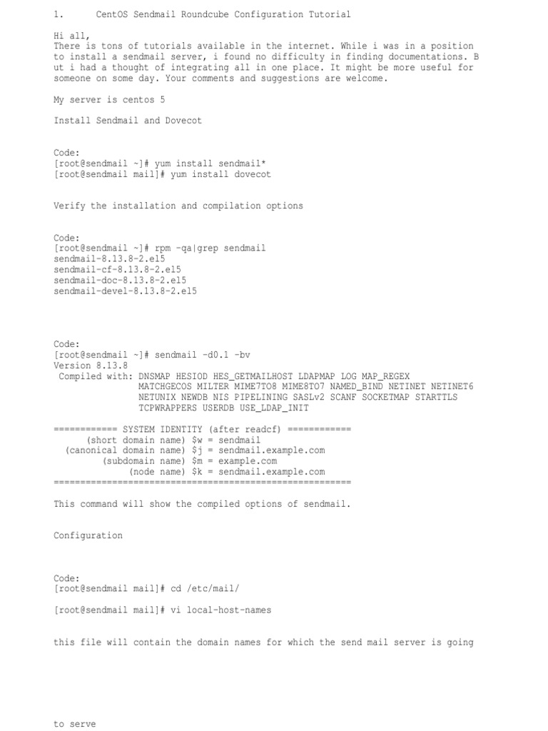 Tutorial CentOS Sendmail Roundcube Configuration | PDF | Php | Password