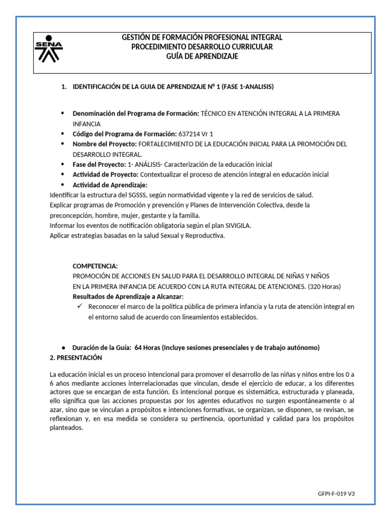 Guia de Aprendizaje Politica de Primera Infancia Salud | PDF ...