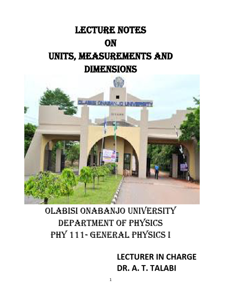 Phy 111, Units, Measurements and Dimensions | PDF | Physics ...