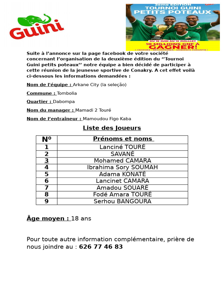 Liste Des Joueurs Guini | PDF
