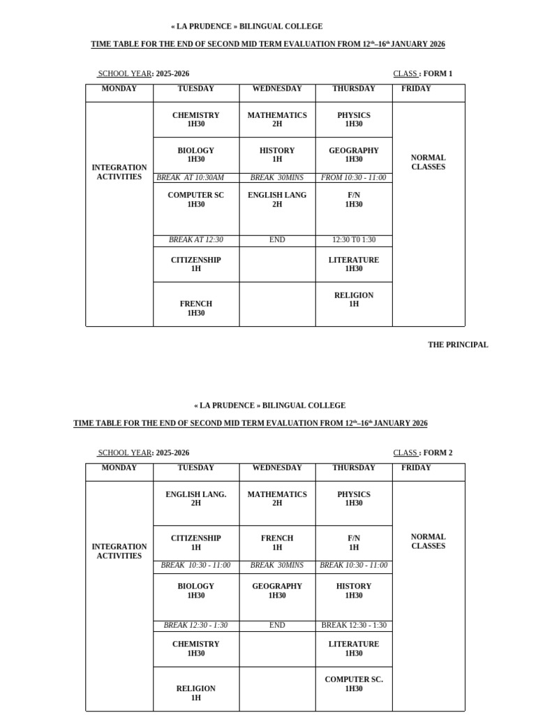 2nd Mid-term Eval Time Table | PDF | Science
