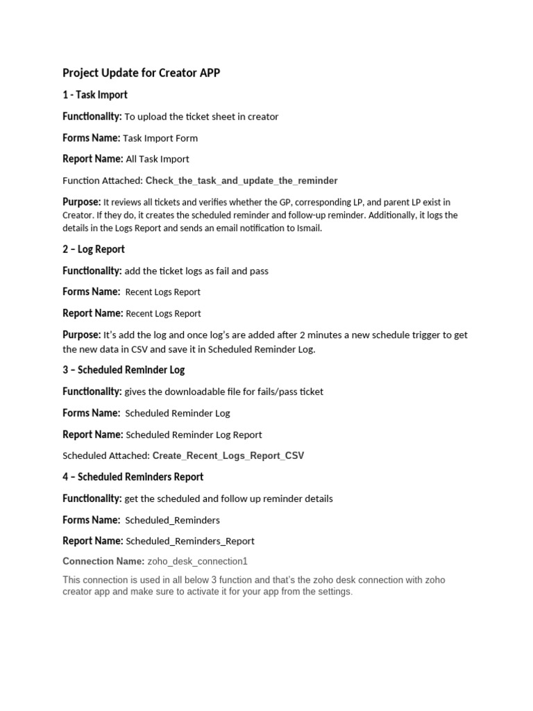 Project Update For Creator APP | PDF