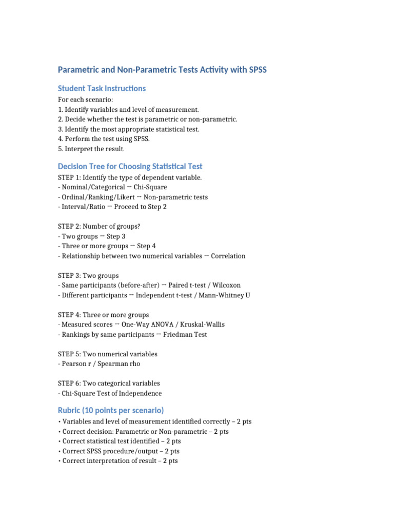 SPSS Parametric Nonparametric Activity | PDF | Nonparametric Statistics ...