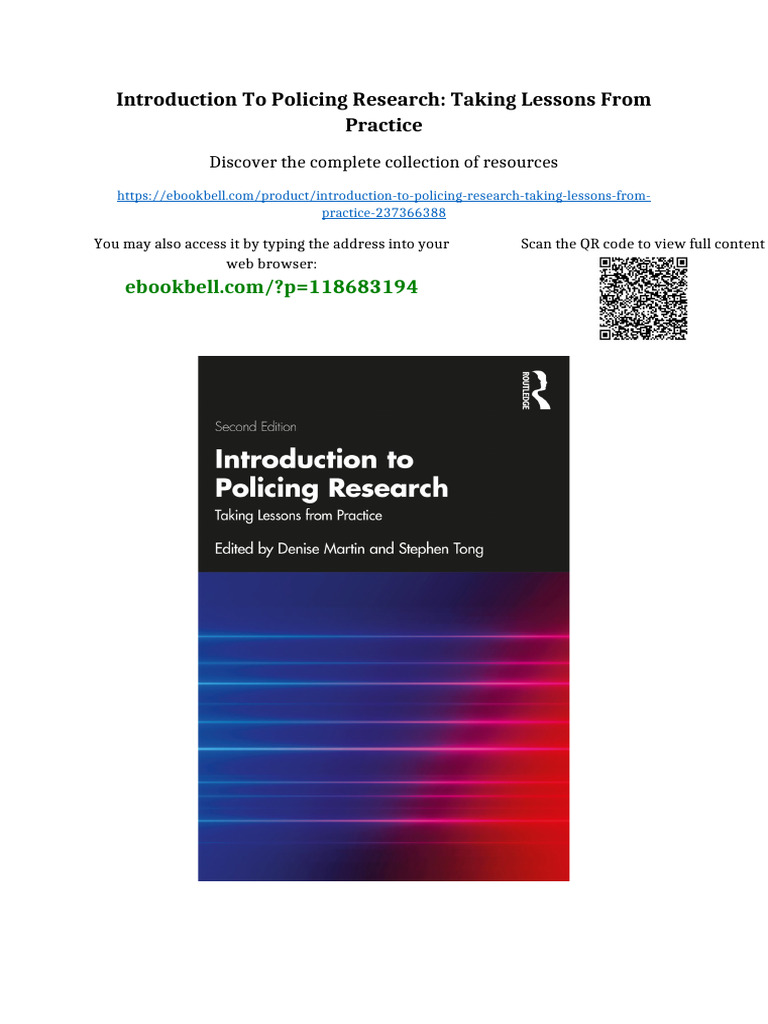 Introduction To Policing Research: Taking Lessons From Practice ...