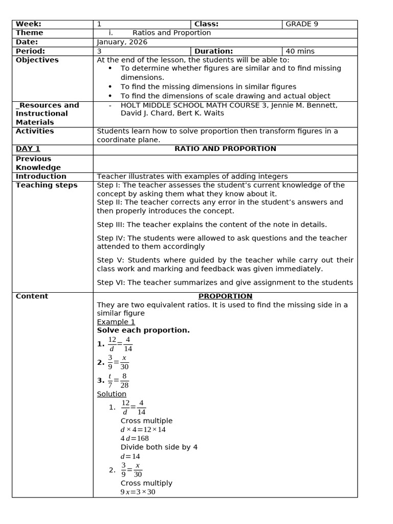 Lesson Plan WK 1 Grade 9 | PDF | Area | Elementary Mathematics