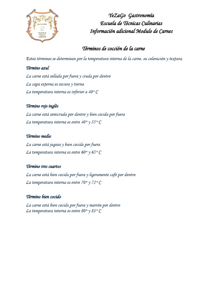 Términos de Cocción de Las Carnes | PDF