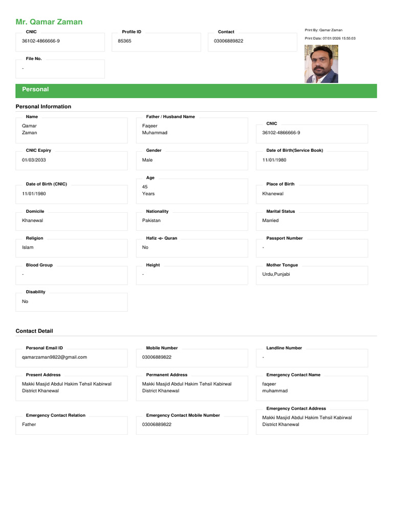 Qamar Employee Profile | PDF