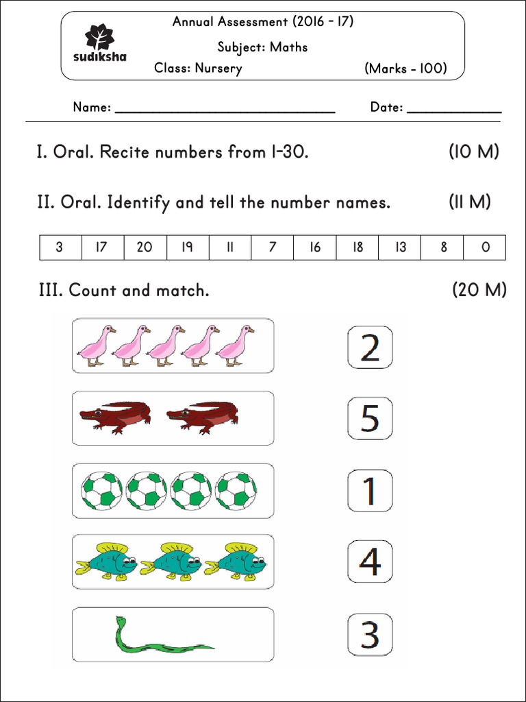 Annual Nursery Math | PDF