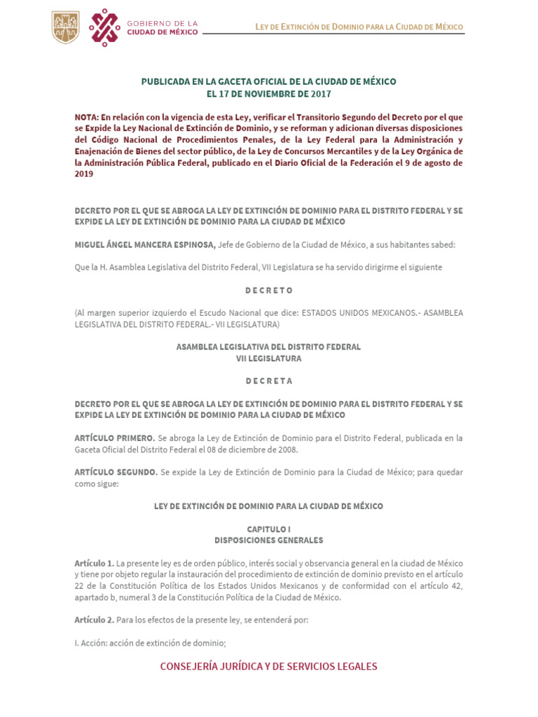 Ley de Extincion de Dominio para La CDMX 1.1 | PDF | Propiedad | Mandato