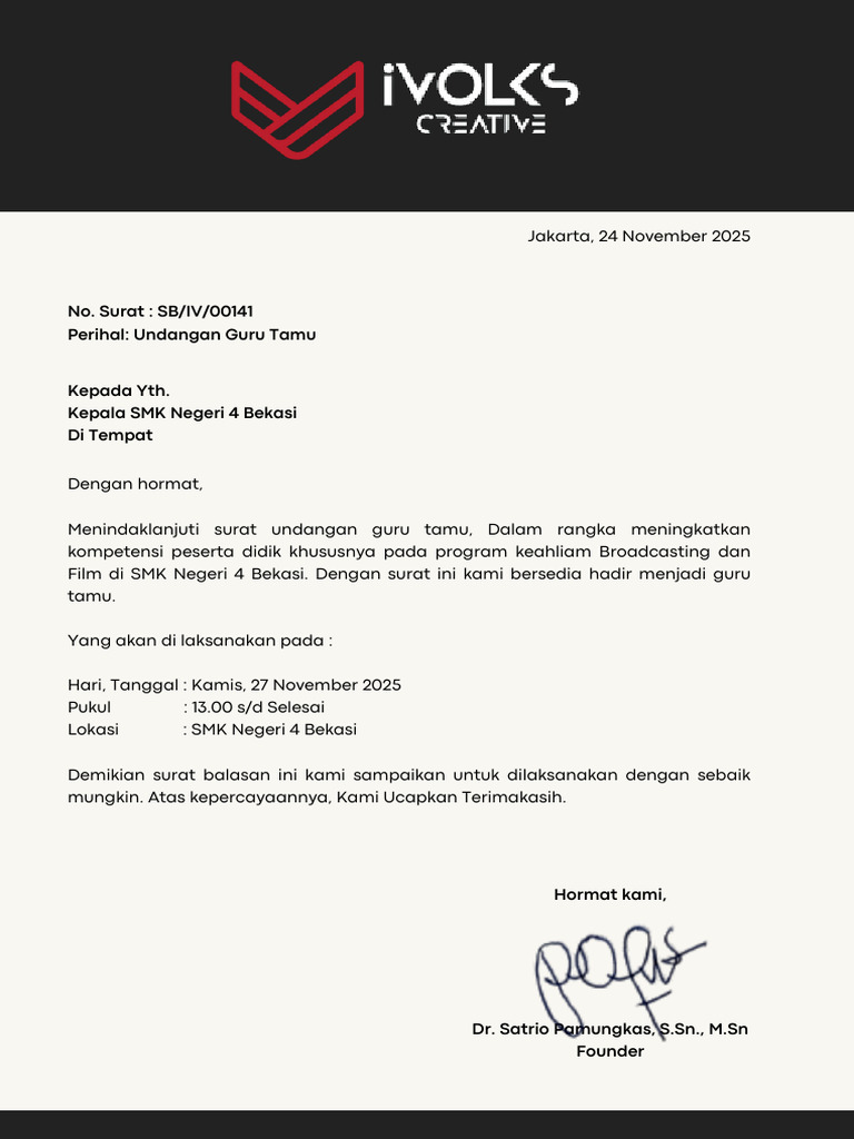 Surat Balasan Ivolks Creative | PDF