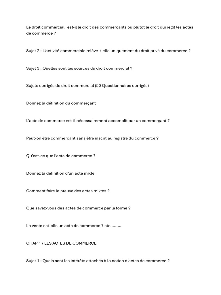 Questionnaire Droit Commercial | PDF