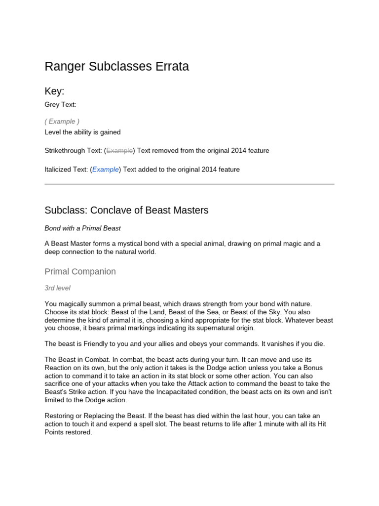 Ranger Subclasses Errata | PDF