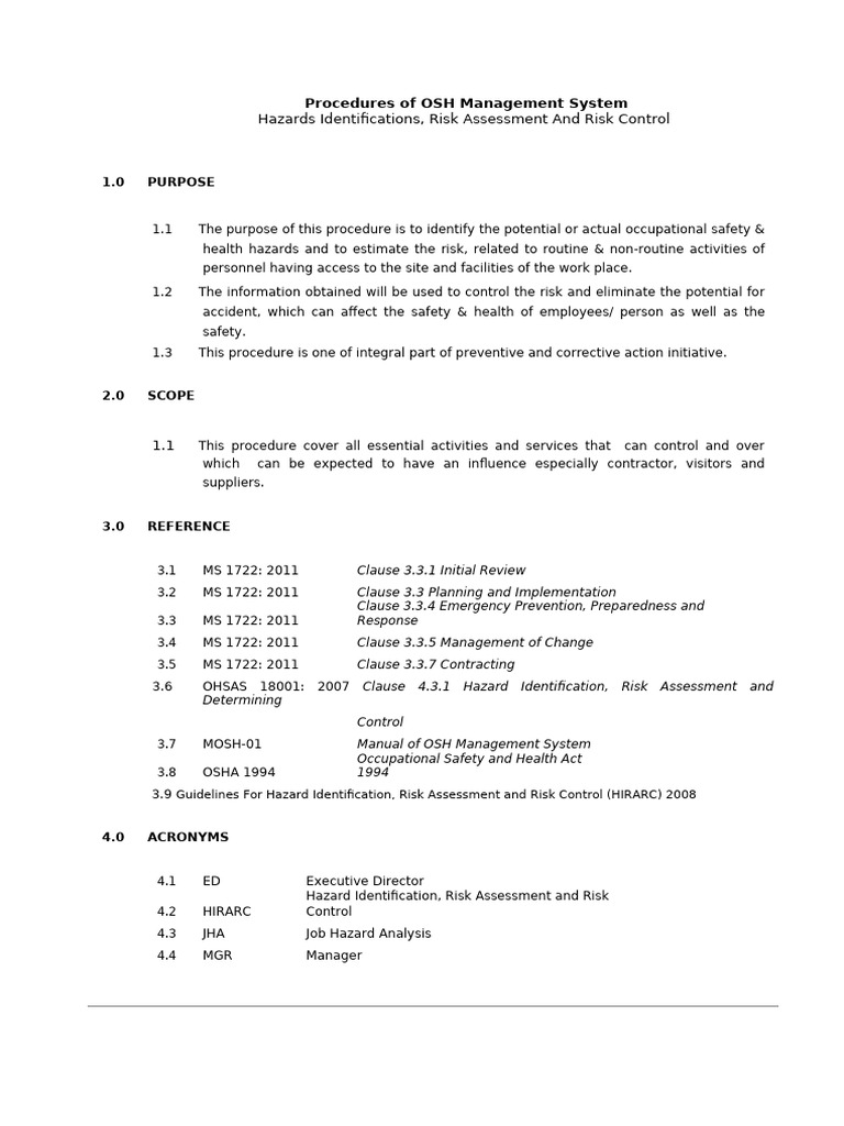 Hazards Identification Risk Assessment and Risk Control | PDF ...