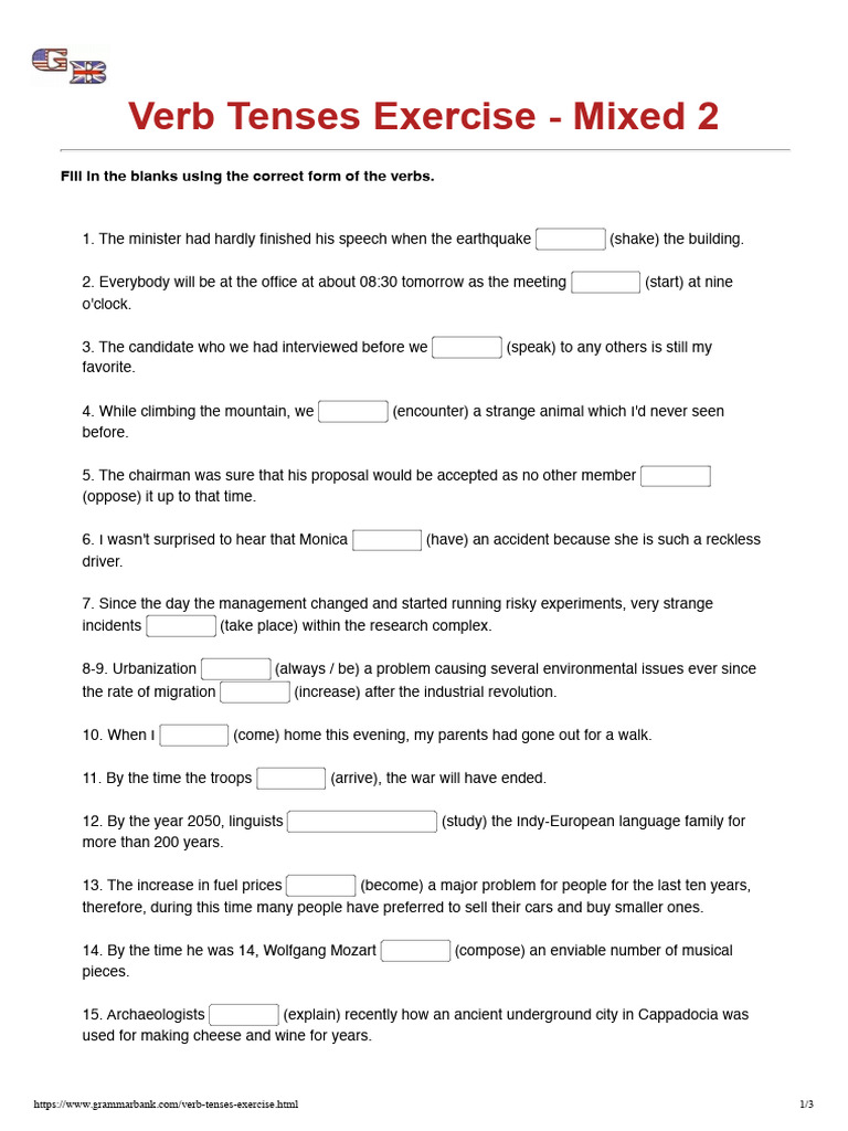 Mixed Verb Tenses Exercise - GrammarBank | PDF | Chess Openings | Chess
