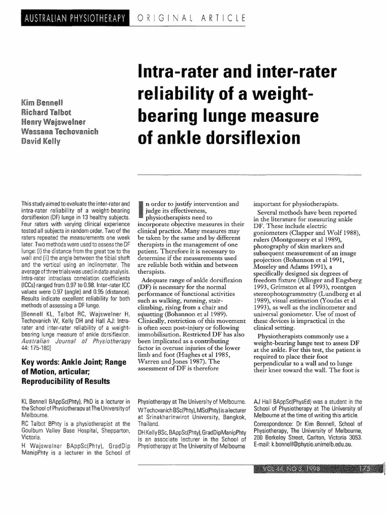 Intra rater and Inter-rater reliability of a weight bearing lunge ...