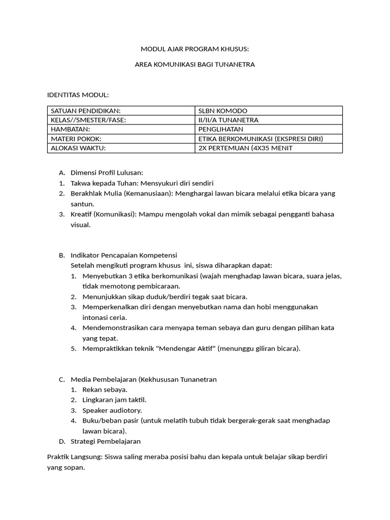 Modul Ajar Program Khusus Fiks | PDF