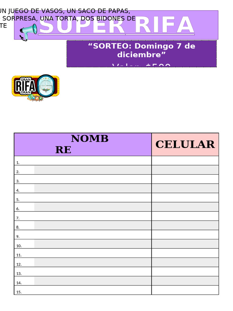 Rifa 100 Numeros | PDF