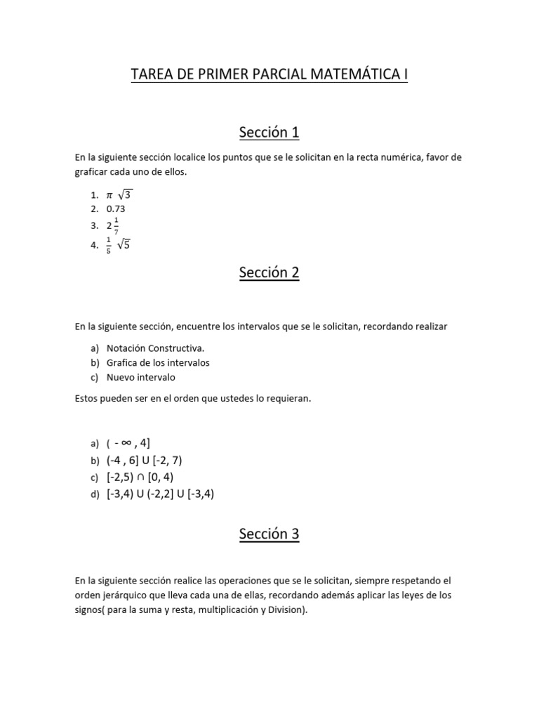 Tarea de Primer Parcial Matemática I_2025 | PDF