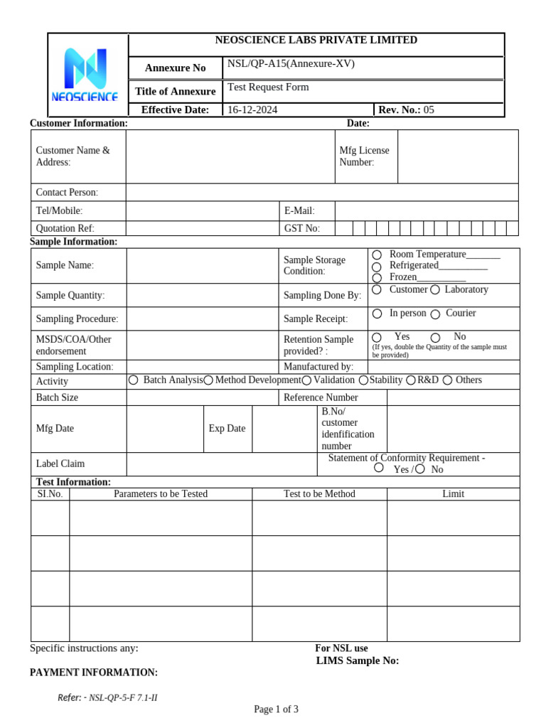 Test Request Form | PDF