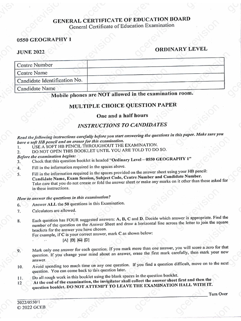 Ol 2022 Geography p1 Copy | PDF