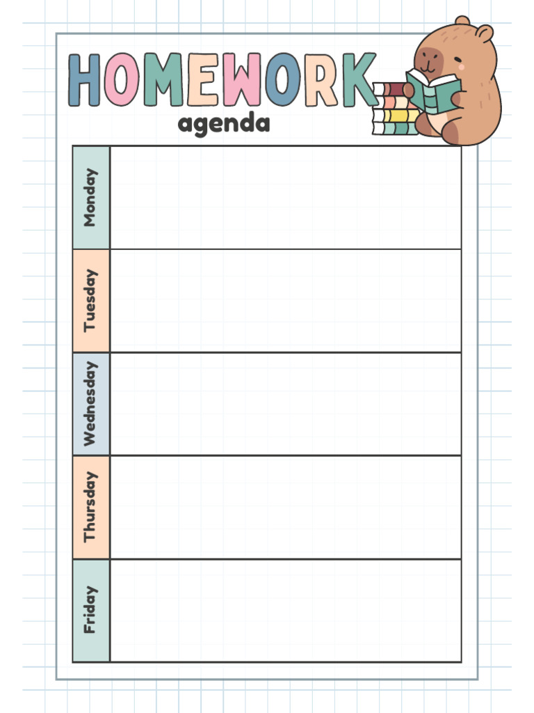 Weekly Homework Tracker Worksheet in Pastel Colors Cute Style | PDF