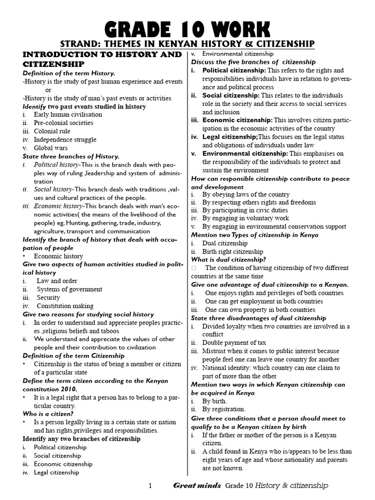 Sampled Grade 10 History and Citizenship Term 1 Notes-1 | PDF ...