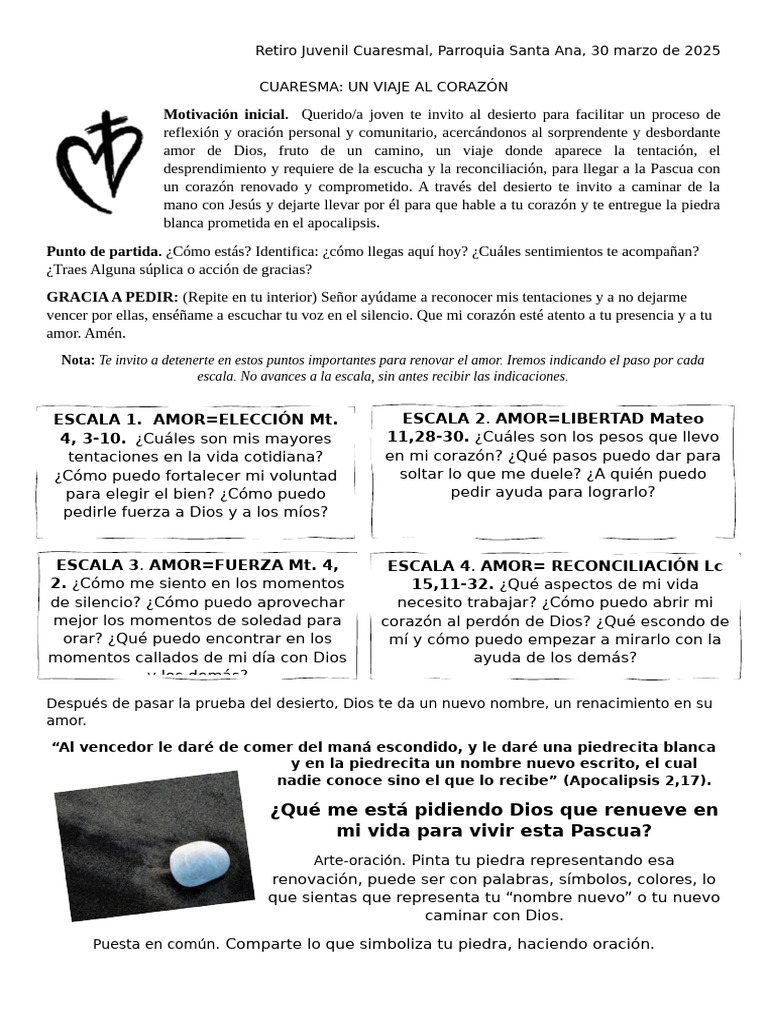 Cuaresma Un Viaje Al Corazón Ficha Retiro Juvenil Cuaresma 2025 | PDF ...