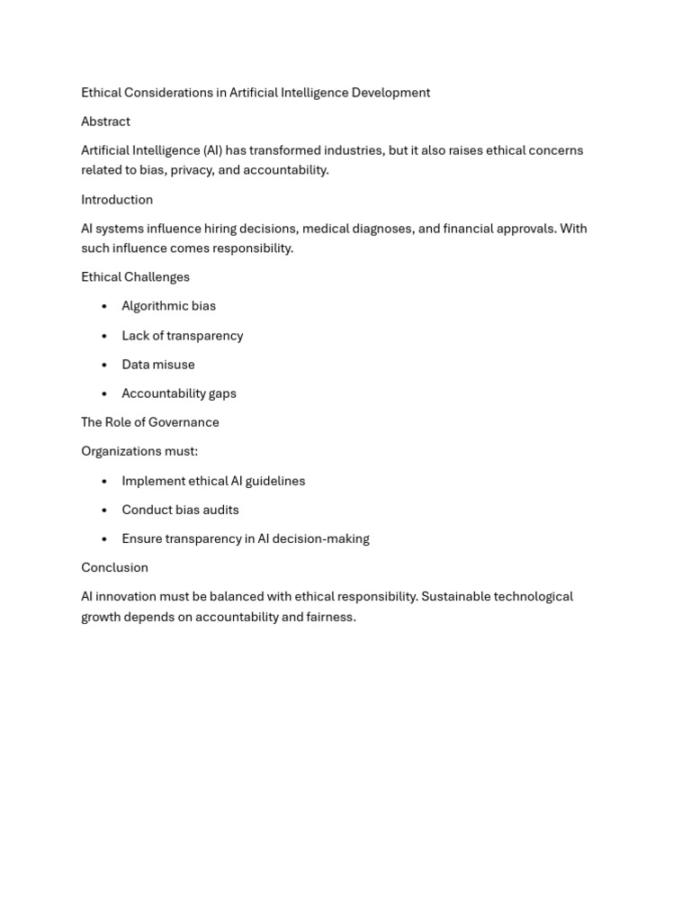 Ethical Considerations in Artificial Intelligence Development | PDF