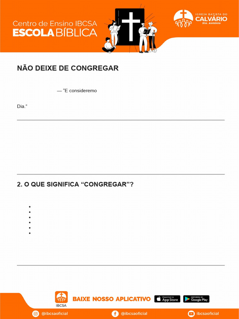EBD - Não Deixe de Congregar | PDF | Oração | Eucaristia