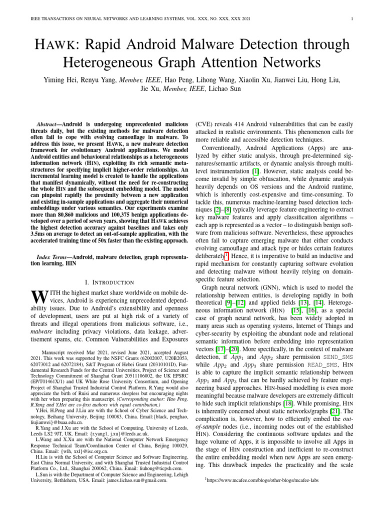 H: Rapid Android Malware Detection Through Heterogeneous Graph ...