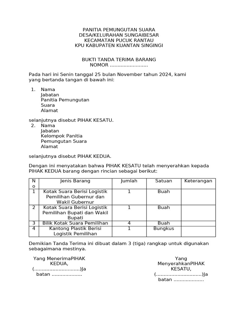 Template Bukti Tanda Terima Barang Tps 3 Kel Sungaibesar Kec Pucuk ...