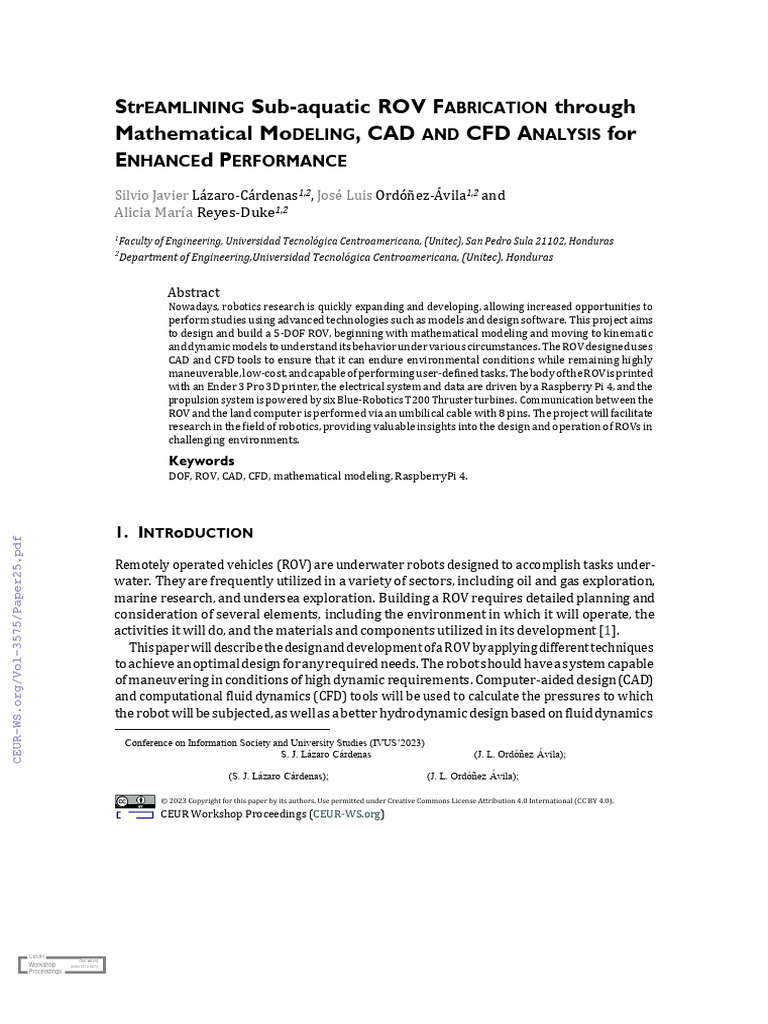 Streamlining Sub-Aquatic Rov Fabrication Through Mathematical Modeling ...