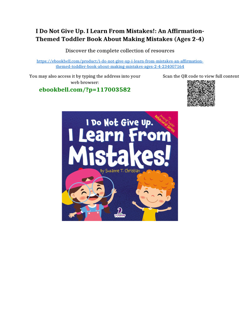 I Do Not Give Up. I Learn From Mistakes!: An Affirmation-Themed Toddler ...