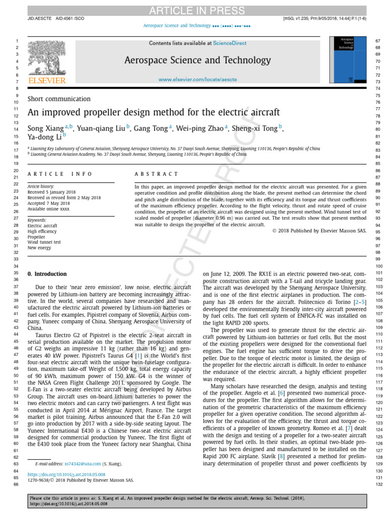 An Improved Propeller Design Method For The Electric Aircraft | PDF ...