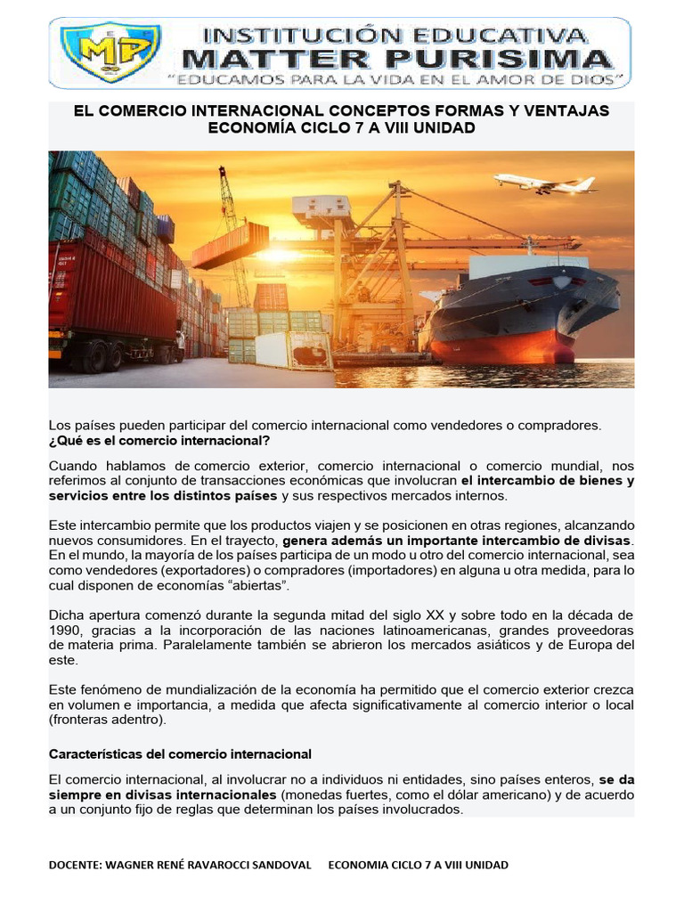 El Comercio Internacional Conceptos Formas y Ventajas Economia 7 A Viii ...