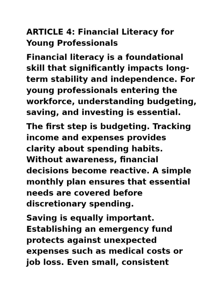Financial Literacy for Young Professionals | PDF | Leadership ...