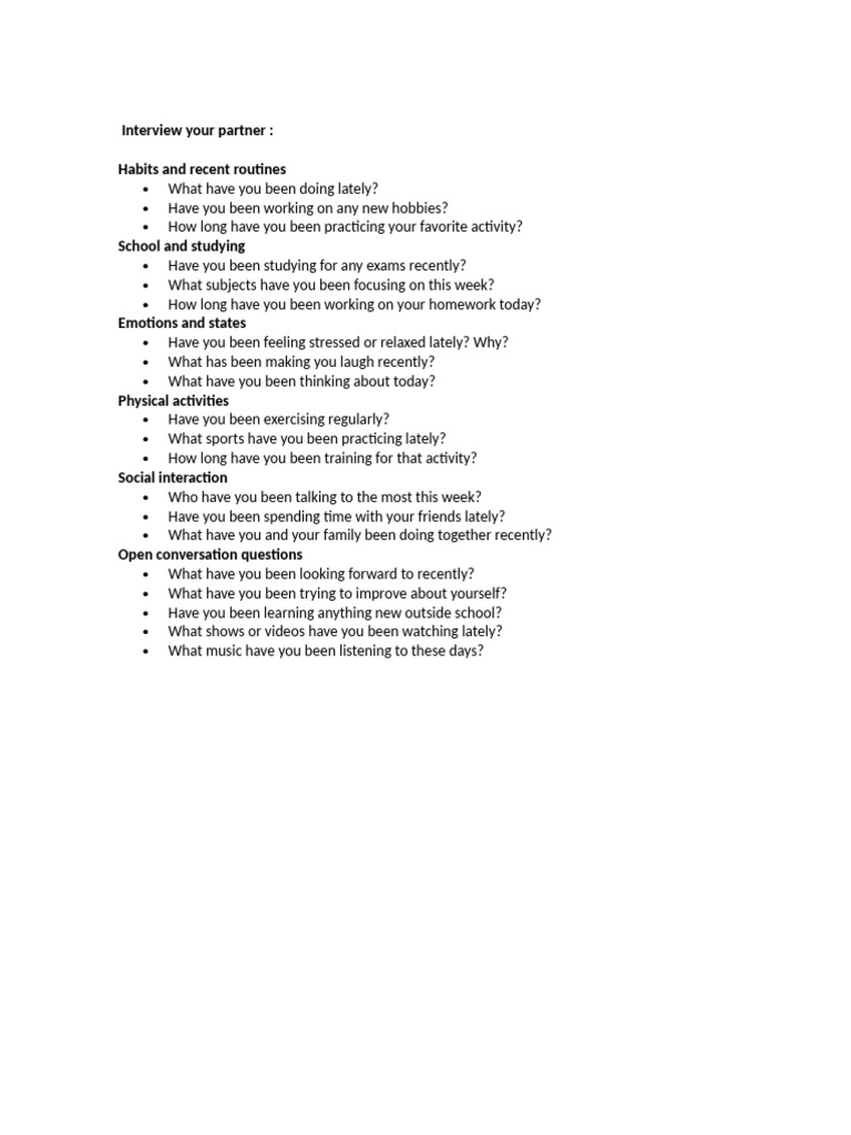 Present Perfect Progressive Interview | PDF