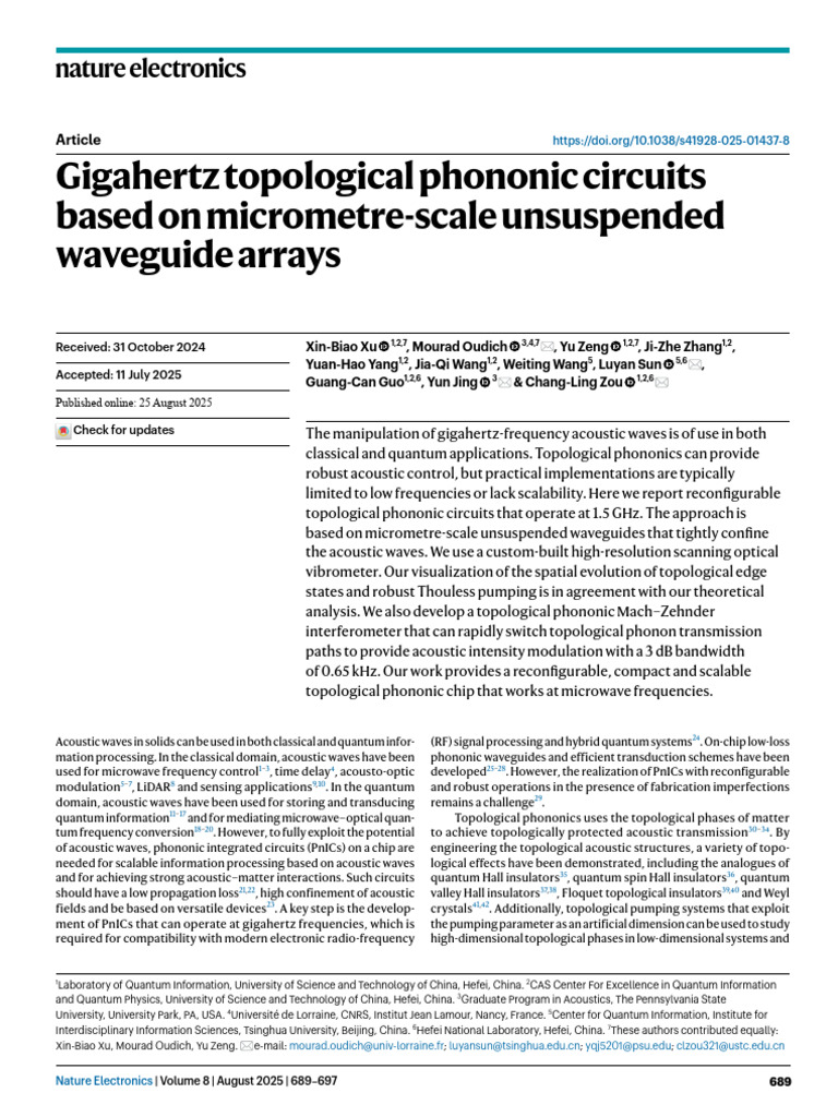 Xu 等 - 2025 - Gigahertz Topological Phononic Circuits Based on ...