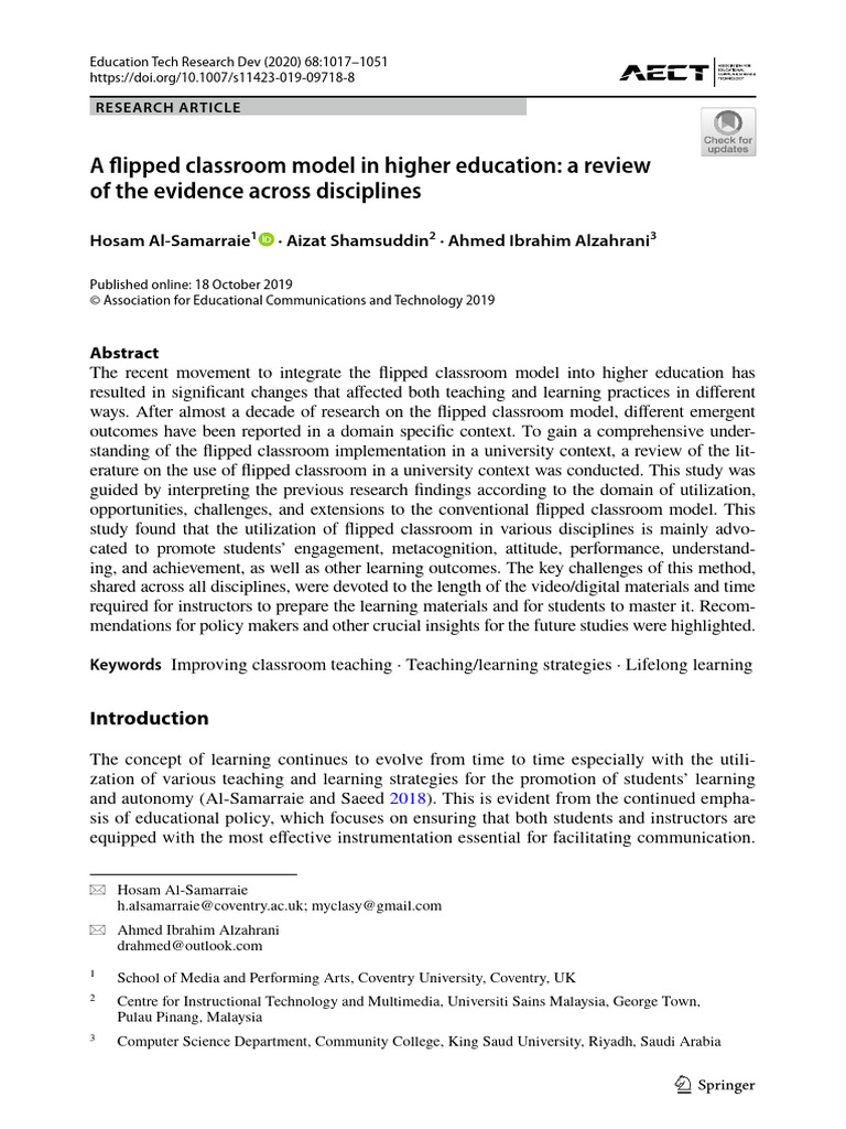 A Flipped Classroom Model in Higher Education: A Review of The Evidence ...