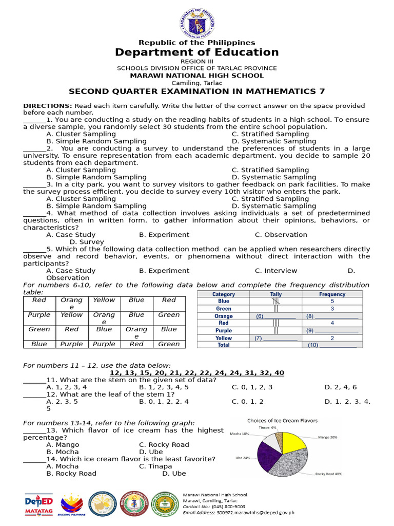 Third Quarter Examination in Mathematics 7 | PDF | Sampling (Statistics ...