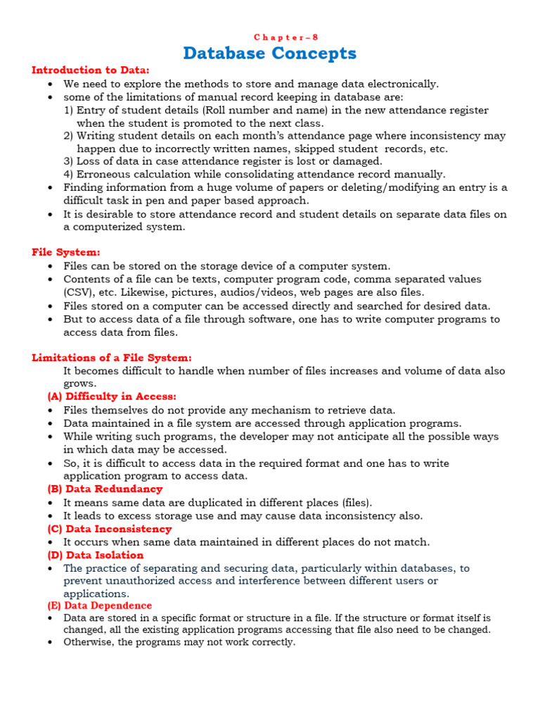 Ch-8 Database Concepts | PDF | Relational Model | Databases