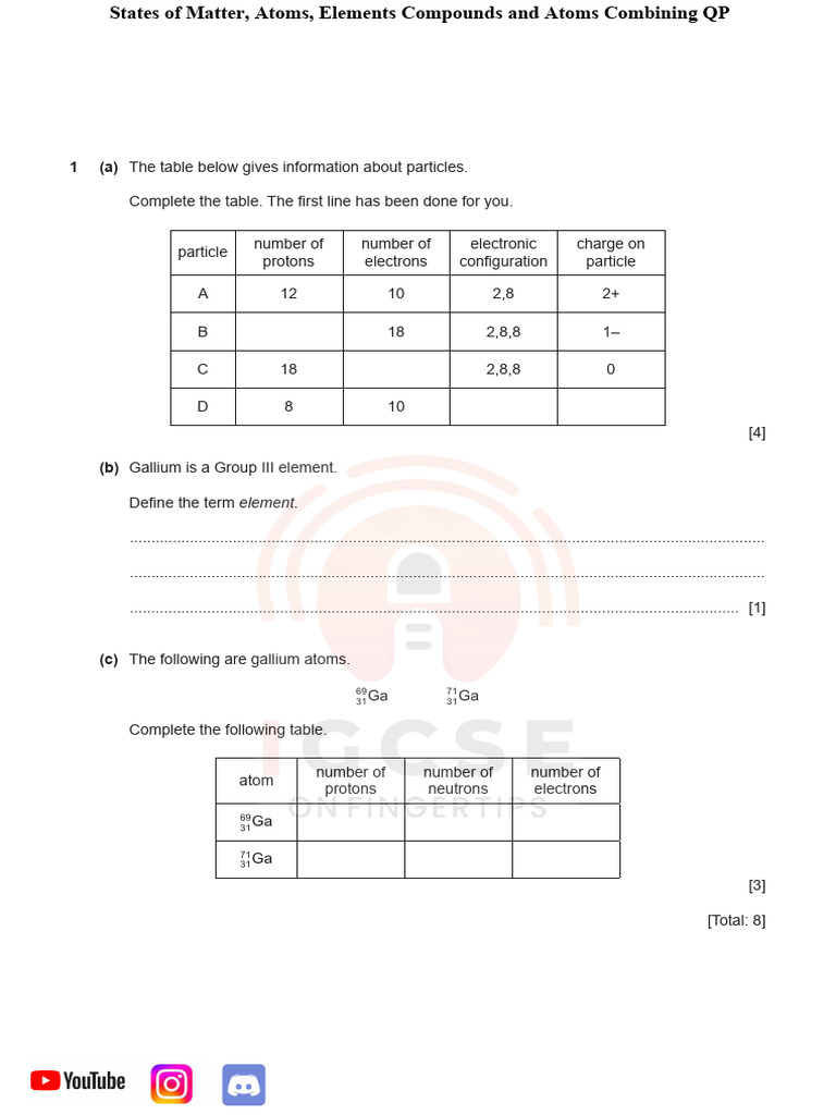 States of Matter, Atoms Elements, Atom Combining STRUCTURED QP | PDF ...