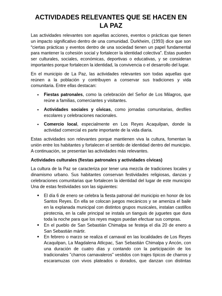 Actividades Relevantes de La Paz | PDF | Agricultura | Economias