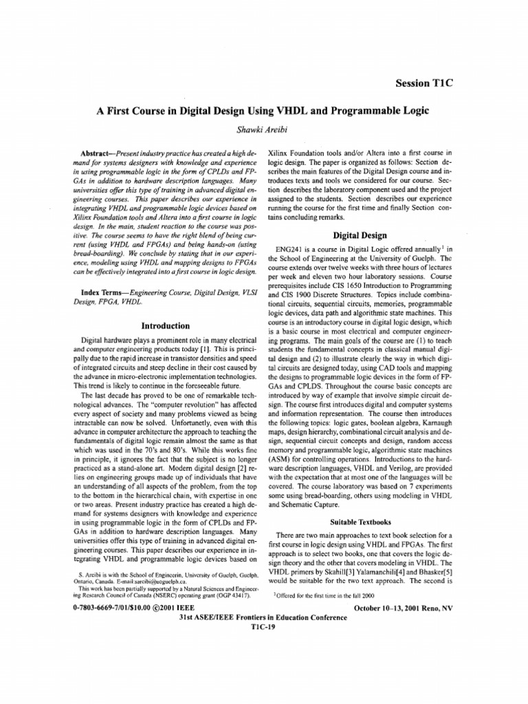 A First Course in Digital Design Using VHDL and Programmable Log | PDF ...