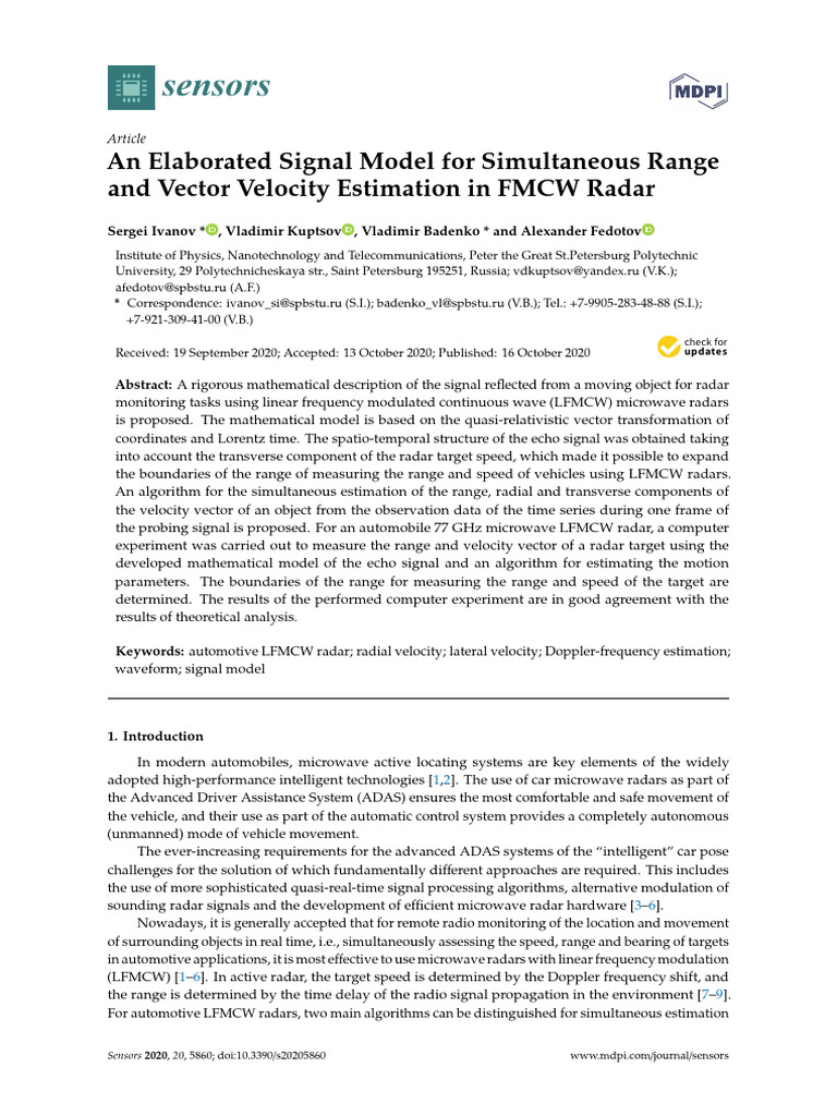 An Elaborated Signal Model for Simultane | PDF | Radar | Velocity