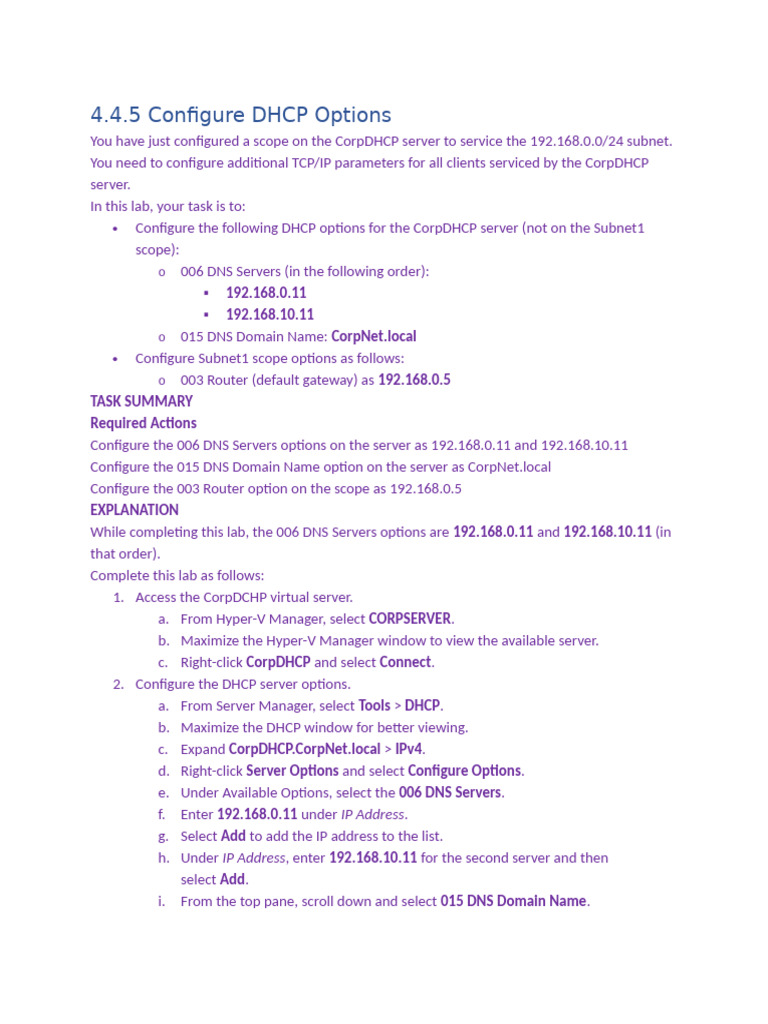 4.4.5 Configure DHCP Options | PDF | Ip Address | Domain Name System