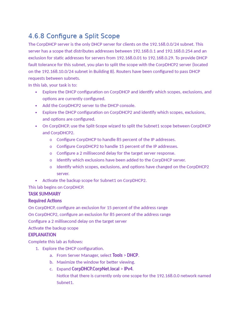4.6.8 Configure A Split Scope | PDF | Ip Address | Communications Protocols