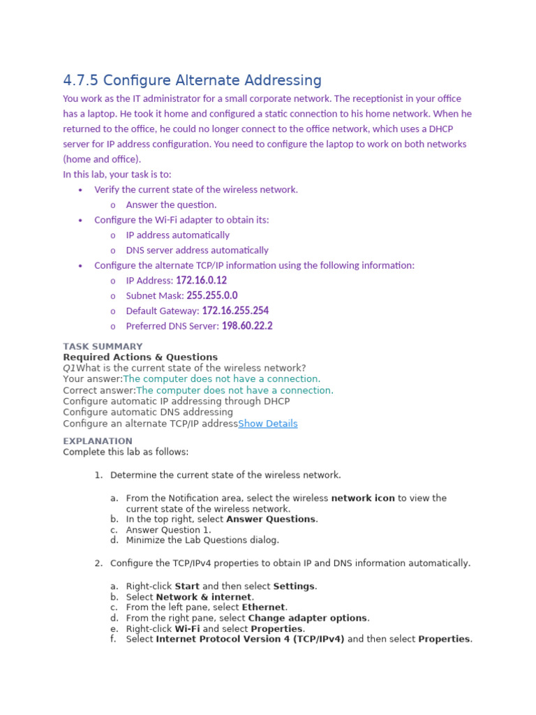 4.7.5 Configure Alternate Addressing | PDF | Ip Address | Computer Network