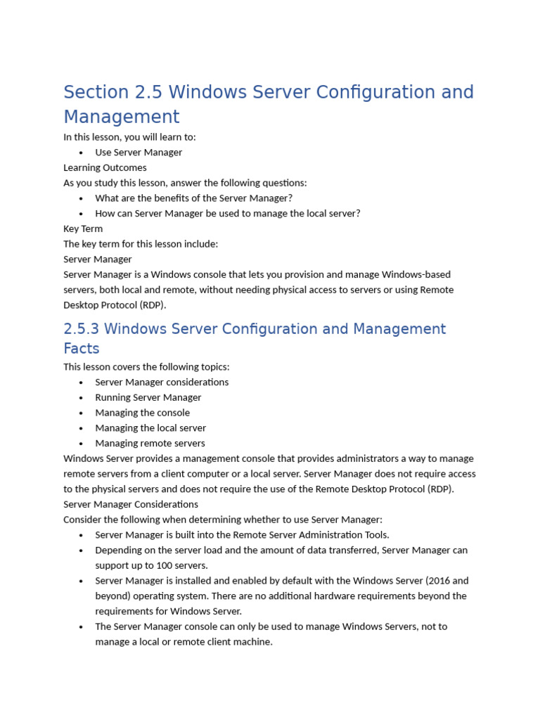 Section 2.5 Windows Server Configuration and Management | PDF | Server ...